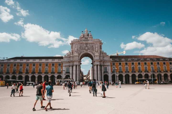 people at terreiro do paço in lisbon